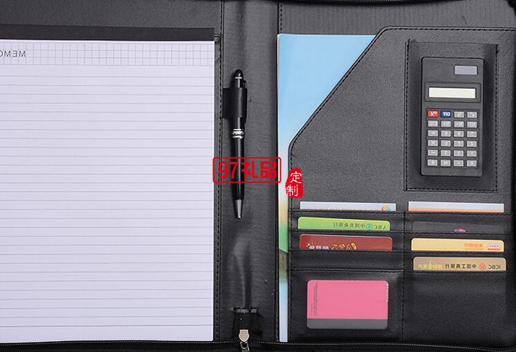 定制高檔PU皮質拉鏈文件包 商務辦公簡約多功能經理夾