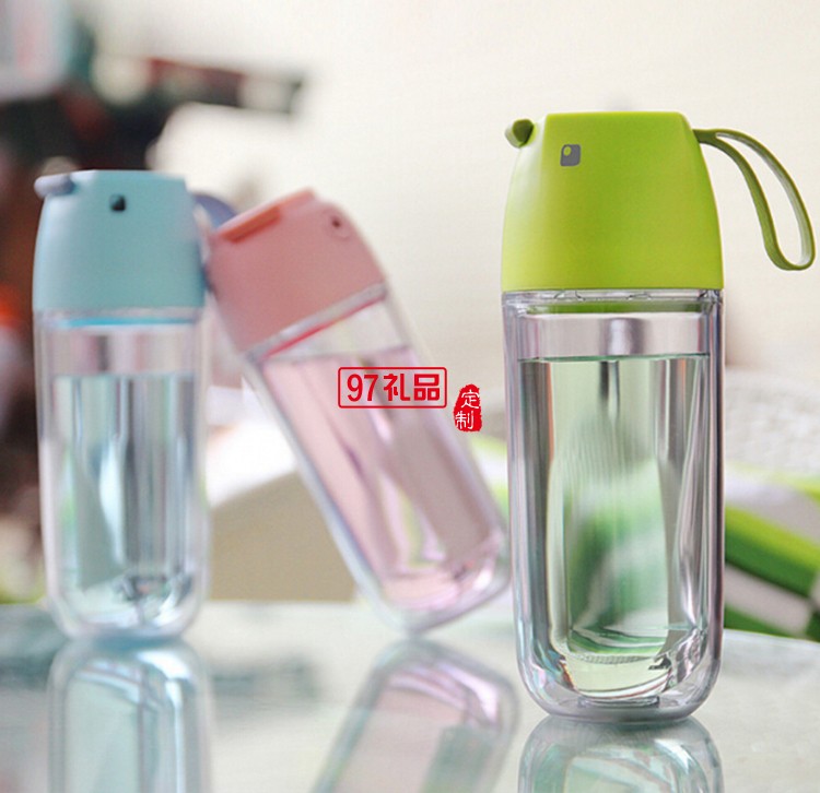 雙層塑料杯子 創(chuàng)意便攜運動水杯 學(xué)生隨手杯