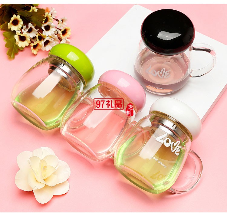 簡(jiǎn)約花茶杯 時(shí)尚把手玻璃杯 創(chuàng)意隨手杯鷹速?lài)?guó)際定制