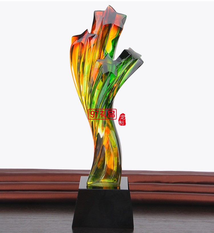 創(chuàng)意五角星星獎杯 高檔水琉璃樹脂獎杯定制