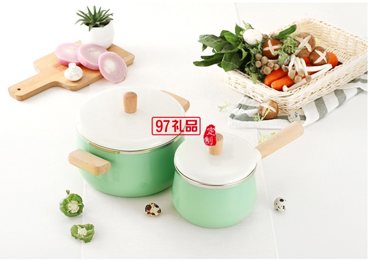 雙耳搪瓷湯鍋琺瑯鍋不粘鍋 電磁爐燃氣通用定制LOGO公司廣告禮品