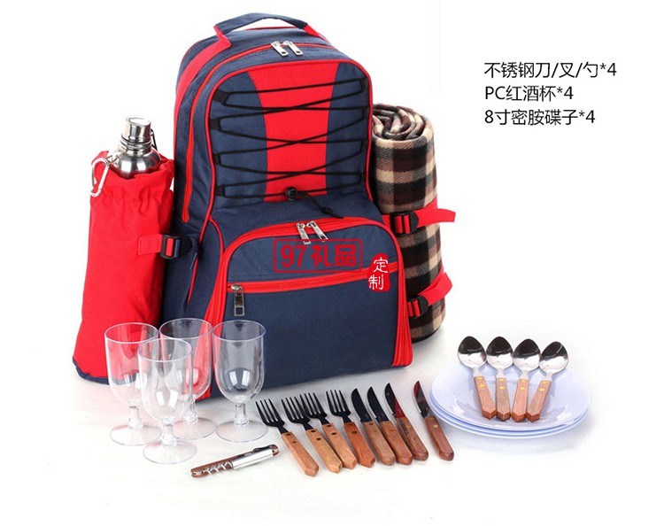 戶(hù)外雙肩多功能野餐包 野營(yíng)四人餐具套裝帶野餐墊雙肩冰包野餐包