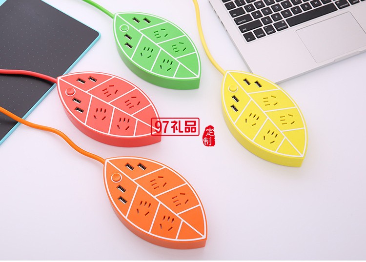 萬(wàn)達(dá)定制創(chuàng)意USB智能插排樹(shù)葉拖線插座定制公司廣告禮品
