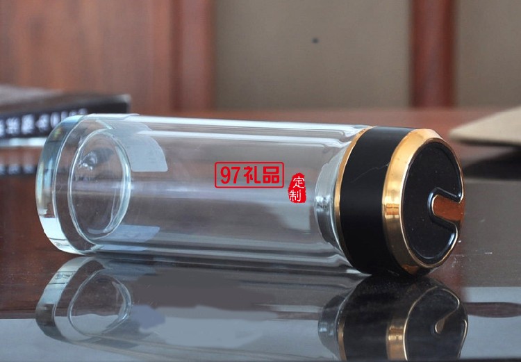 玻璃水杯雙層茶杯子定制廣告杯印字LOGO商務禮品水晶杯