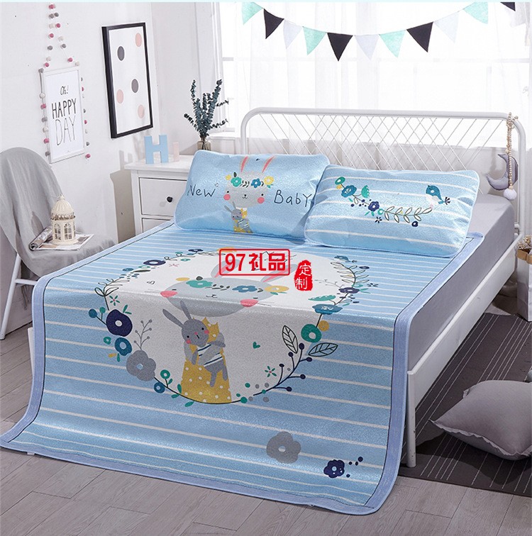 冰絲涼席三件套數碼印花空調席  可定制LOGO