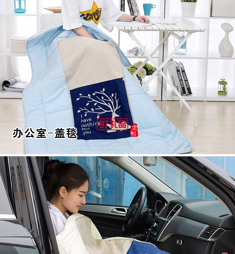 滿版印刷棉麻抱枕被，定制企業(yè)logo