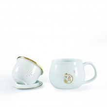 鵝絨白十二生肖茶漏杯辦公杯帶過濾網(wǎng)帶蓋杯子青瓷杯個(gè)人泡茶茶杯