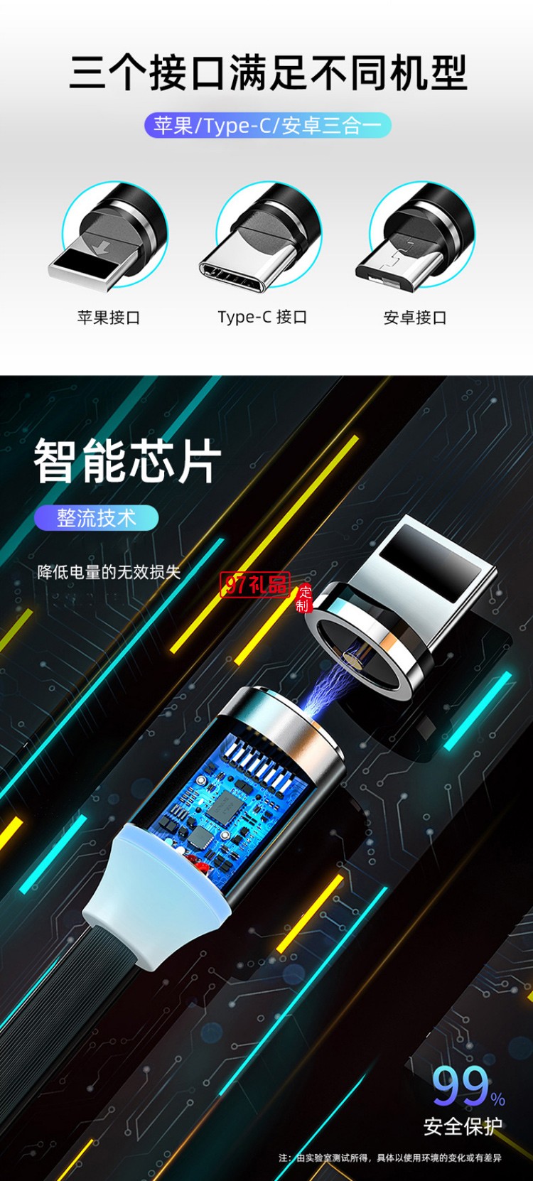 磁吸手機(jī)通用數(shù)據(jù)線(xiàn)一拖三適用蘋(píng)果安卓type-c磁性充電線(xiàn)
