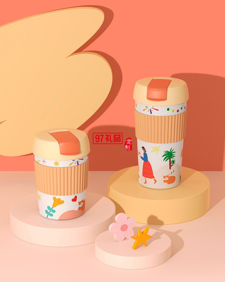 吻吻魚(yú)保溫杯原創(chuàng)插畫(huà)可愛(ài)網(wǎng)紅款少女心ins咖啡便攜精致隨行水杯