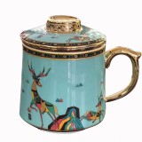 中秋琺瑯彩國(guó)潮描金帶過(guò)濾茶杯 景德鎮(zhèn)陶瓷