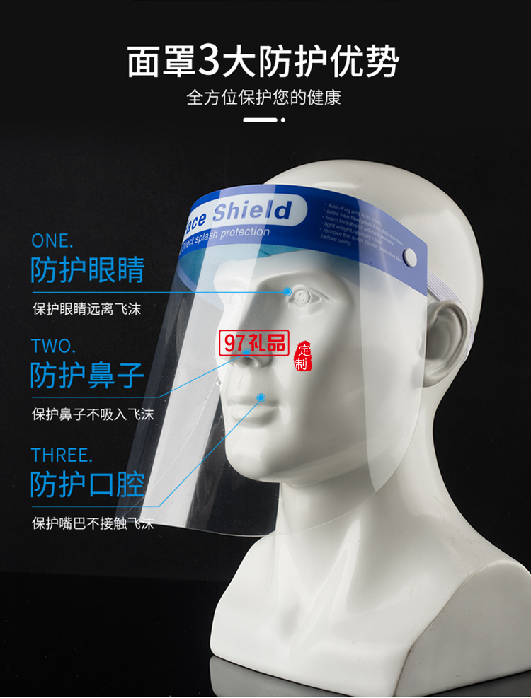 防護(hù)罩面部防疫用品透明面罩防飛沫隔離面屏防疫防霧罩