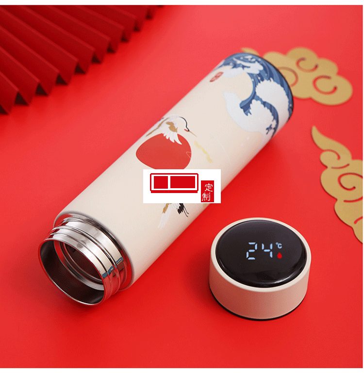 國潮不銹鋼智能杯中國風商務(wù)顯溫保溫杯禮品杯子定制
