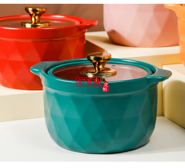 2.5L網紅陶瓷砂鍋禮品套裝帶玻璃蓋明火燉鍋彩盒耐高溫湯鍋伴手禮