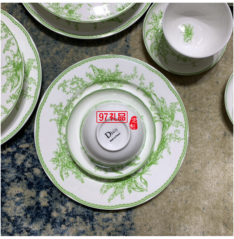Do鈴蘭系列41頭餐具套裝禮盒DIO MAISON高級骨瓷綠色喬遷結婚