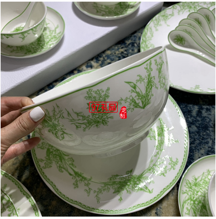 Do鈴蘭系列41頭餐具套裝禮盒DIO MAISON高級骨瓷綠色喬遷結婚