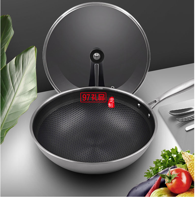 美國(guó)康寧CORNINGWARE蜂窩不銹鋼炒鍋不粘鍋32CM電磁爐通用