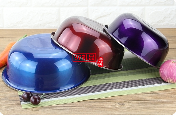 不銹鋼盆禮品盆套裝彩色盆三件套圓形炫彩盆調料缸洗菜盆禮品