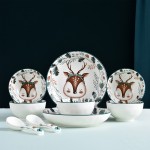 餐具碗勺套裝卡通陶瓷餐具家用碗碟盤(pán)套裝一鹿同行禮盒裝