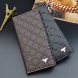 時(shí)尚男士長款錢包男青年格紋韓版軟皮錢夾多卡位薄款