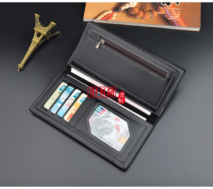 時(shí)尚男士長款錢包男青年格紋韓版軟皮錢夾多卡位薄款