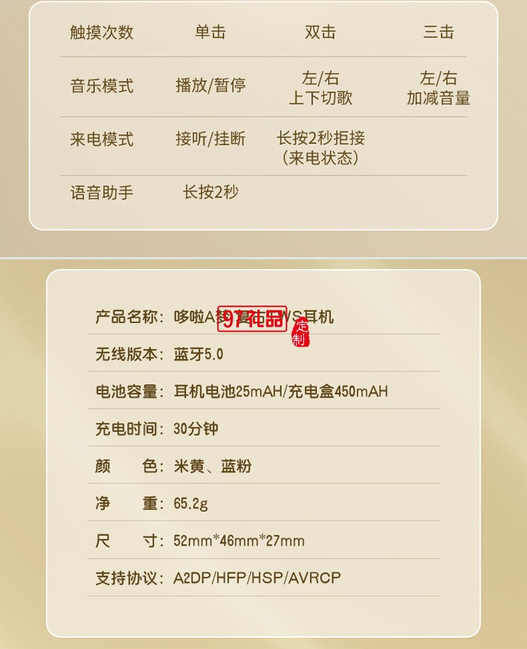 哆啦A夢 藍(lán)牙耳機(jī)入耳式無線雙耳立體聲運(yùn)動 復(fù)古TWS藍(lán)牙耳機(jī)