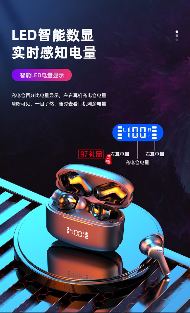 數(shù)顯藍(lán)牙耳機(jī)ENC主動降噪 運(yùn)動游戲電競