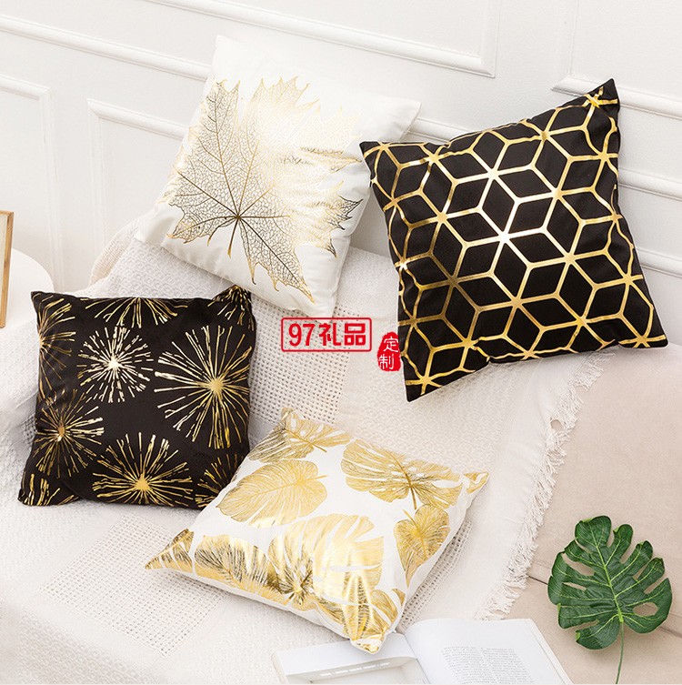 燙金抱枕定制抱枕套沙發(fā)靠枕汽車(chē)靠墊套短毛絨ins北歐輕奢辦公室