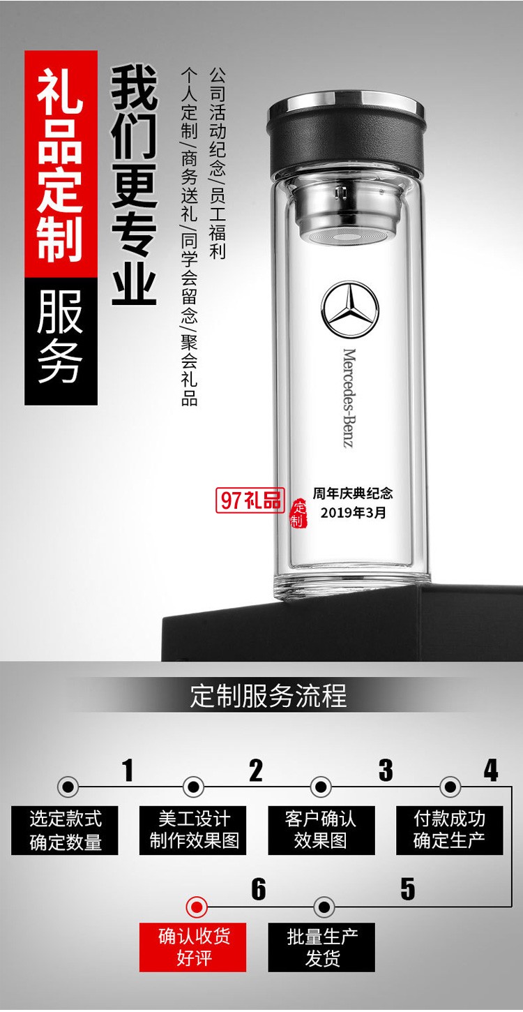 雙層玻璃杯定制廣告促銷(xiāo)禮品高硼硅透明茶杯耐高溫禮品杯子定制