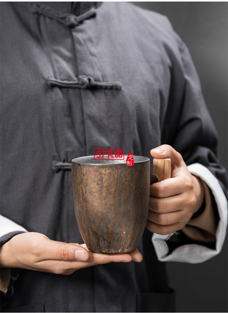 咖啡杯復(fù)古陶瓷茶杯創(chuàng)意木柄泡茶水杯個性家用奶茶杯
