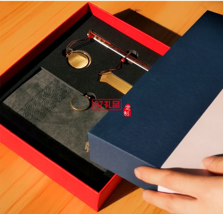 企業(yè)商務(wù)禮品黃銅書(shū)簽紅木筆記事本套裝