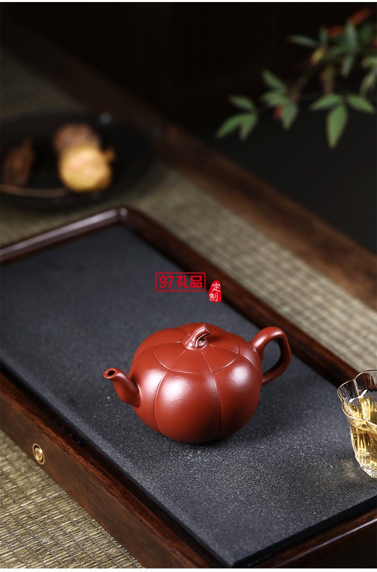 宜興紫砂壺 純手工原礦大紅袍南瓜壺 批發(fā)定制茶壺茶具