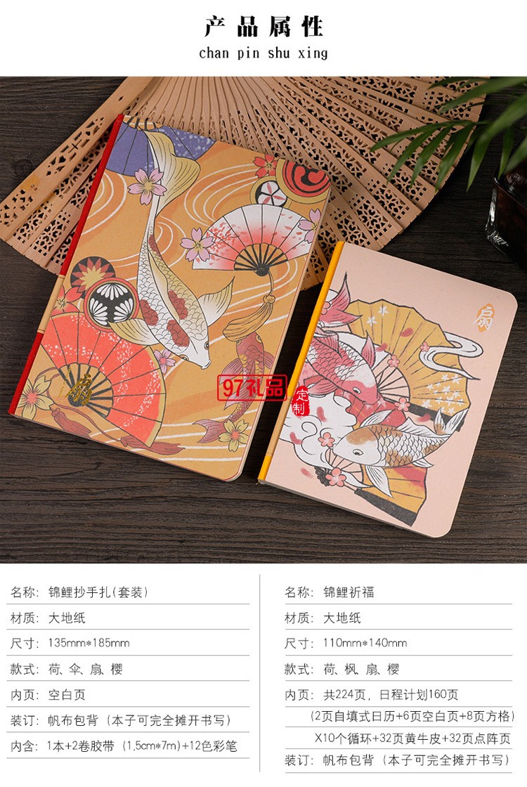 中國風特色復古錦鯉記事本套裝