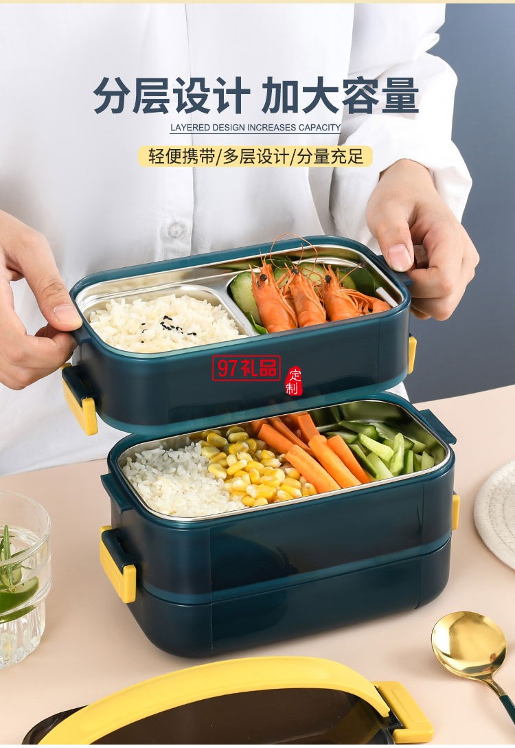 304不銹鋼飯盒食品級(jí)學(xué)生上班族分格保溫便當(dāng)盒定制公司廣告禮品