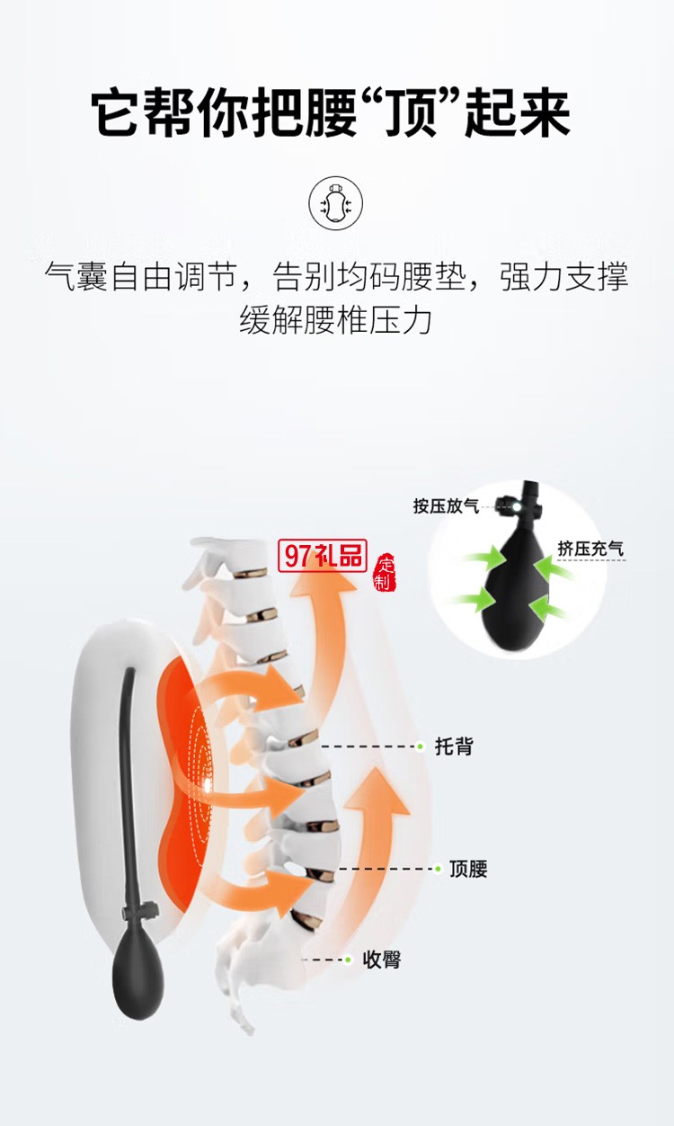 米喬人體工學腰墊腰靠靠墊辦公室氣動版定制公司廣告禮品