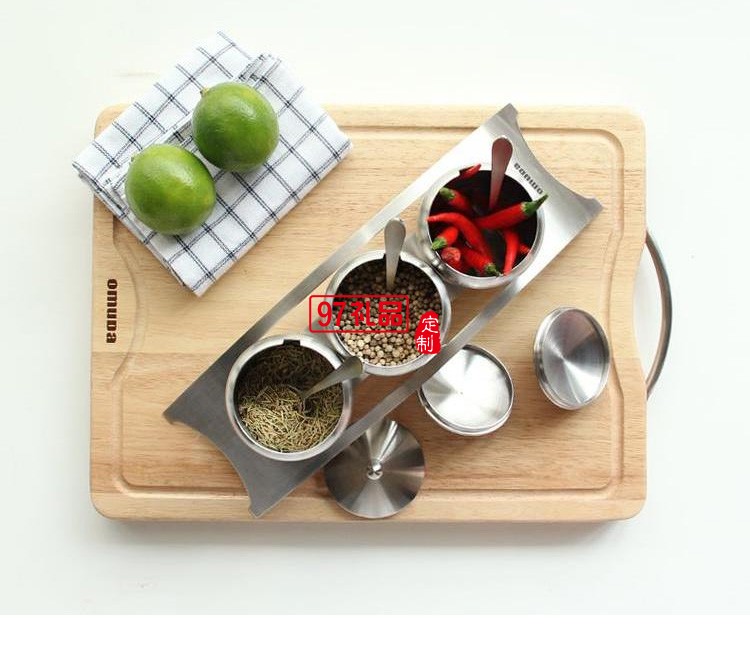 歐美達(dá)調(diào)味罐調(diào)料304不銹鋼廚房?jī)?chǔ)物瓶油鹽罐定制公司廣告禮品