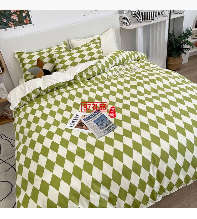  啄木鳥(niǎo) 卡膚棉四件套-抹茶菱格ZMN-KFM003定制公司廣告禮品