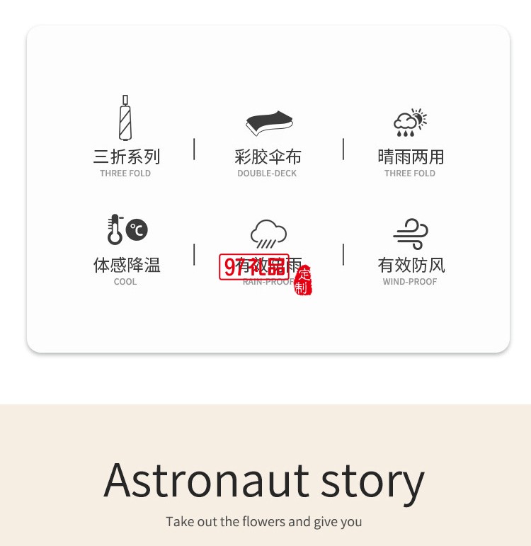 女神節(jié)三八送禮新款三折16骨手開(kāi)彩膠晴雨傘實(shí)木手柄遮陽(yáng)傘