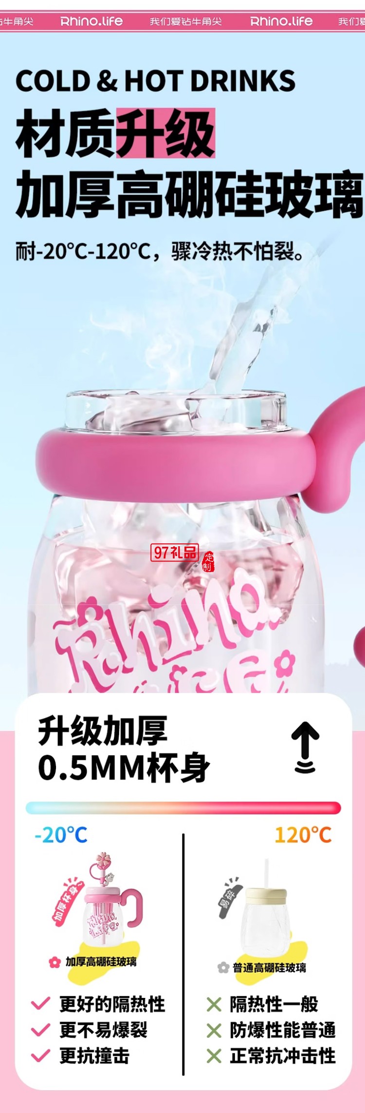 獨角犀 Rhino.life  小清新犀寶踏春系列噸噸花茶杯玻璃款