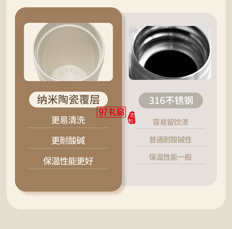 獨(dú)角犀春綠海棠雙飲口陶瓷內(nèi)膽咖啡杯