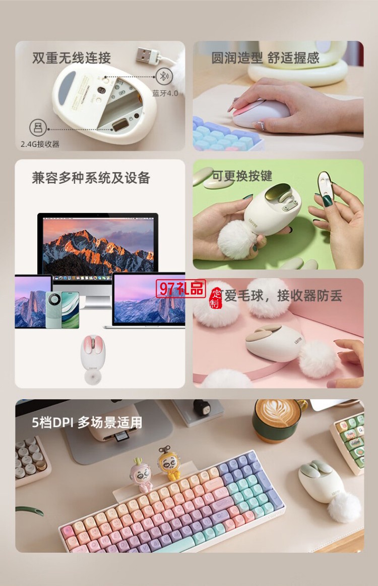 洛斐-OE904S 小瓣無(wú)線(xiàn)雙模鼠標(biāo)-小薔薇