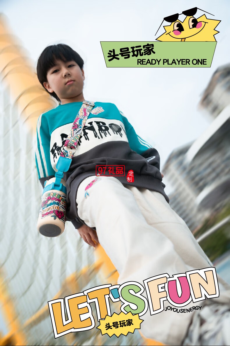 嬰童系列-頭號(hào)玩家兒童壺便攜出游背帶 316不銹鋼吸管杯