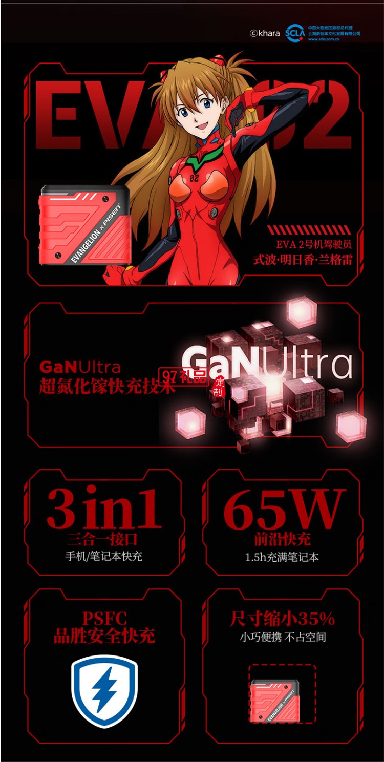 EVA聯(lián)名 65W快充 氮化鎵 2C1A