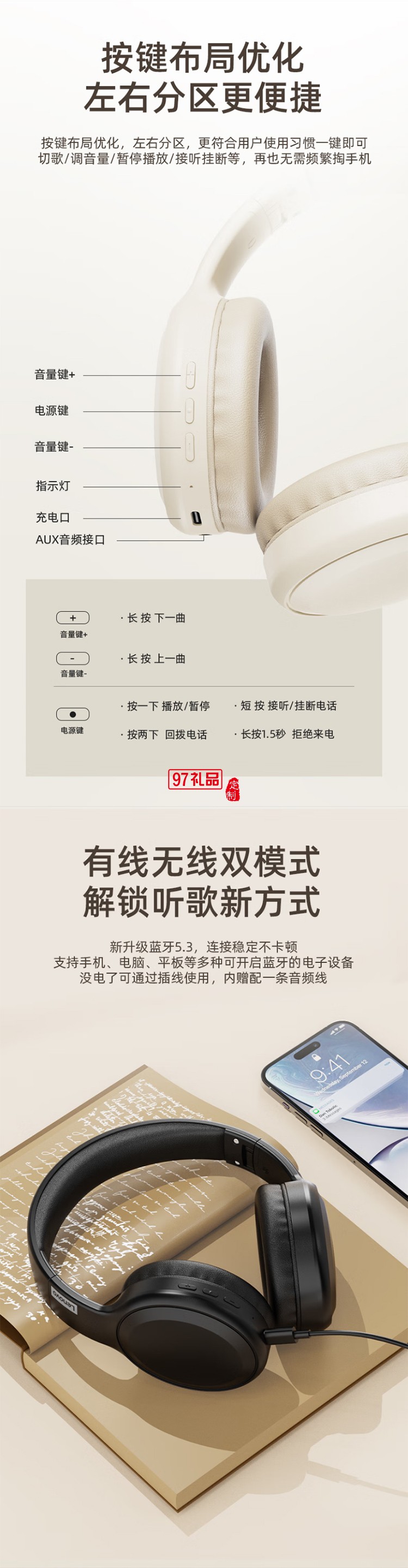 聯(lián)想thinkplus頭戴式藍牙耳機