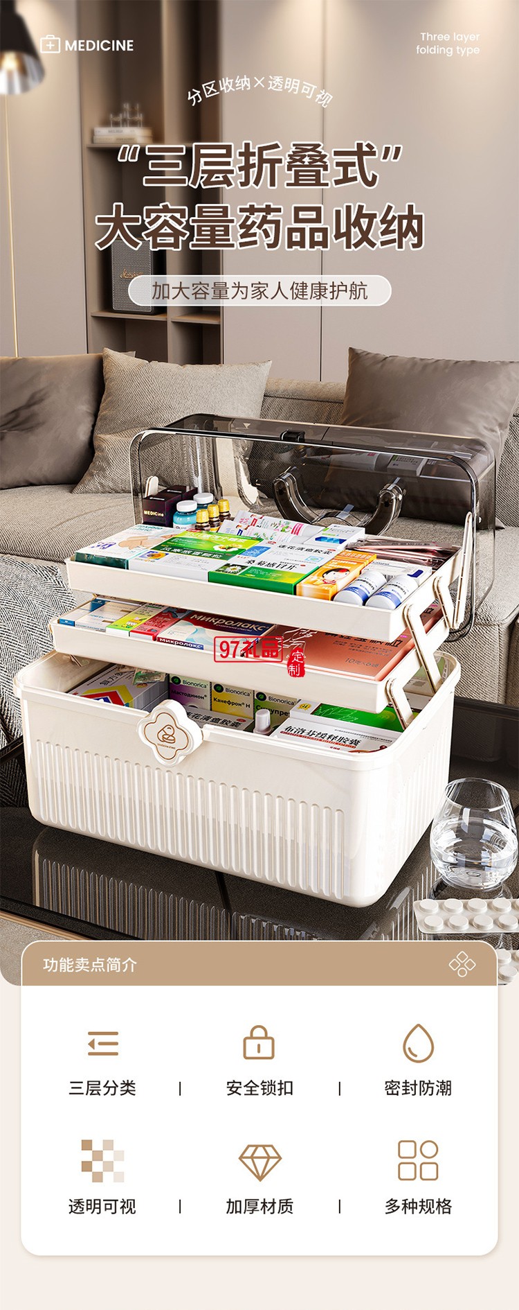 藥箱家庭裝大號醫(yī)藥箱家用藥品收納盒藥物醫(yī)療大容量裝藥手提急救
