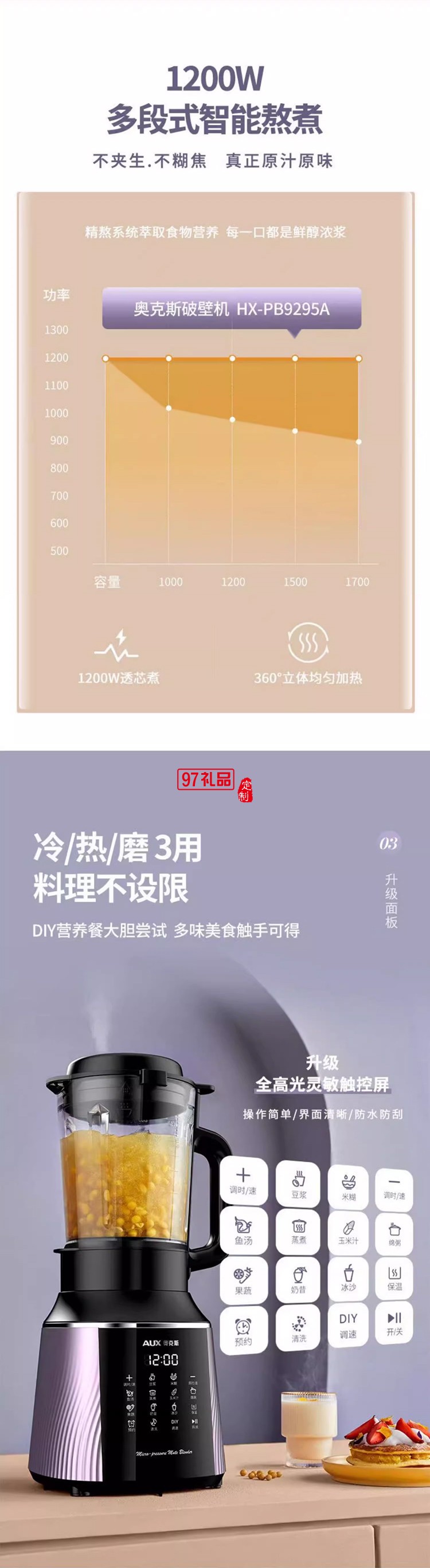 奧克斯破壁機(jī)全動自動豆?jié){機(jī)家用多功能無渣榨汁機(jī)加熱料理機(jī)新款