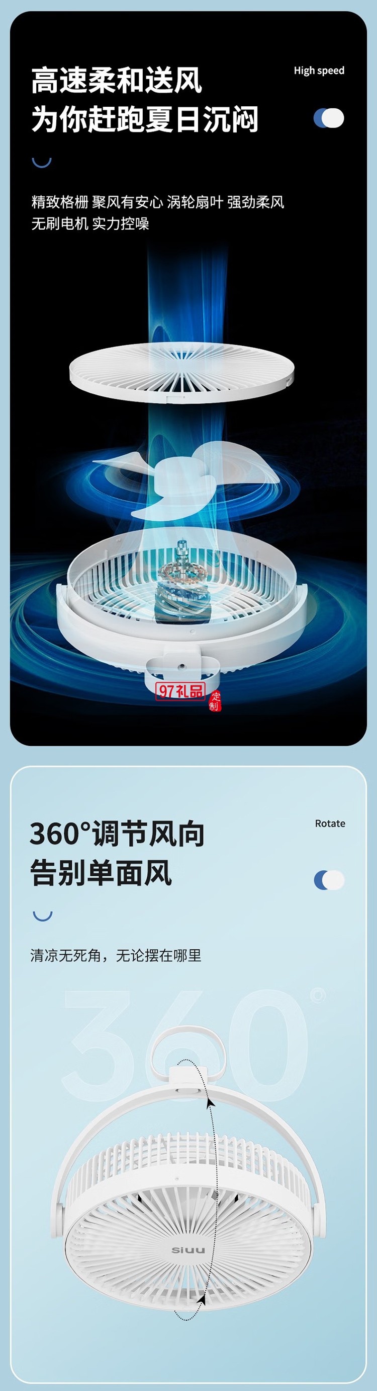 西佑西佑SIUU臺吊壁掛多用蓄電款USB電風(fēng)扇 白色