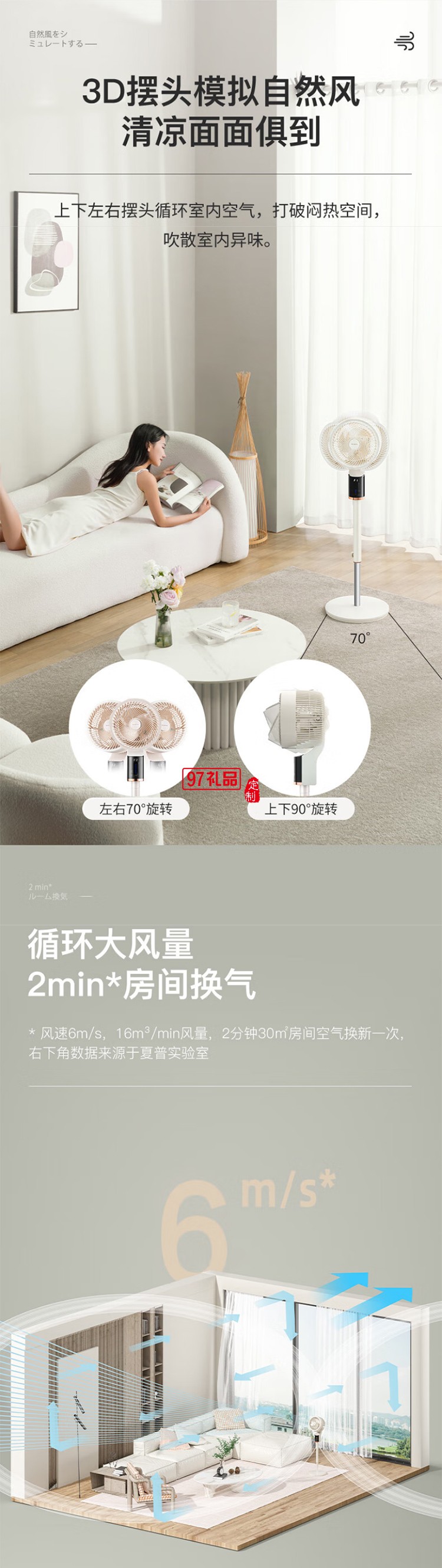 夏普3D搖頭空氣循環(huán)扇遙控電風扇電扇換氣扇循環(huán)對流風扇落地扇輕音節(jié)能