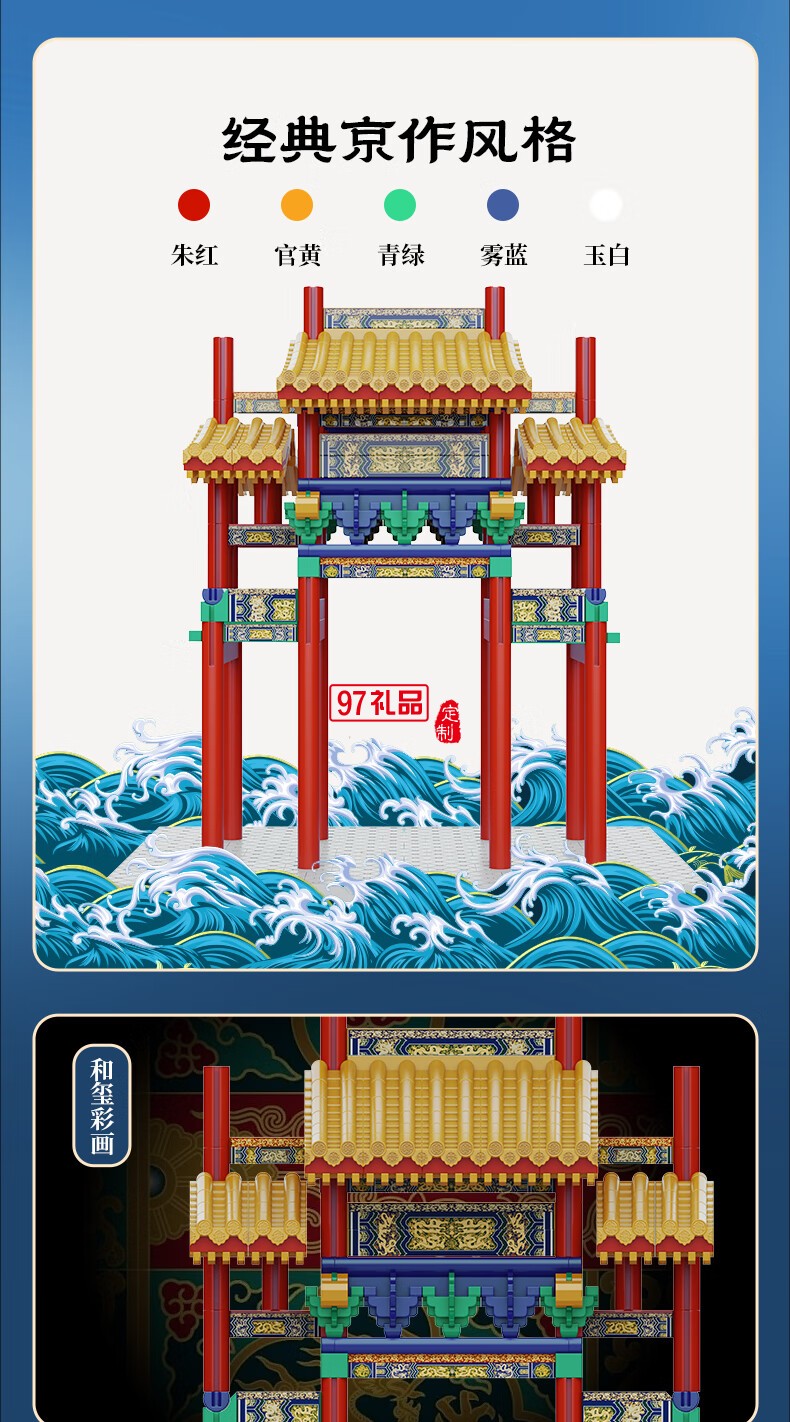 魚躍龍門牌坊故宮榫卯積木玩具中國(guó)風(fēng)古建筑潮玩禮物拼裝模型diy