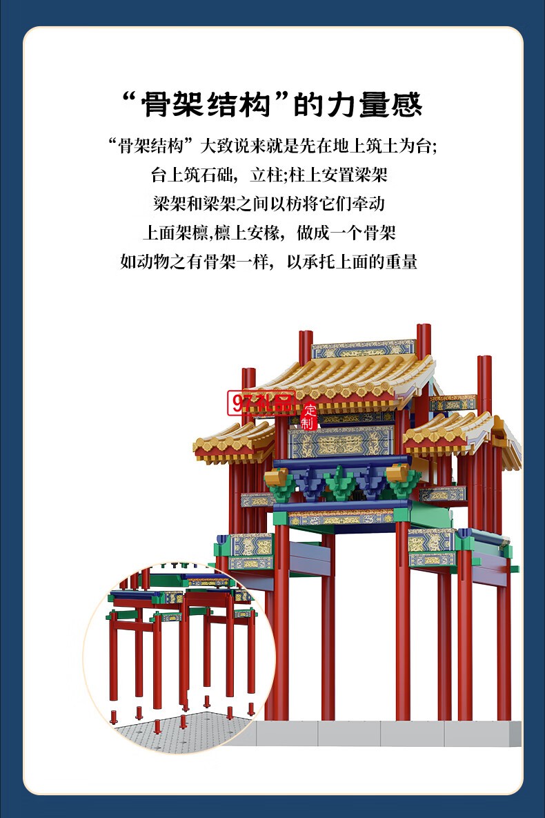 魚躍龍門牌坊故宮榫卯積木玩具中國(guó)風(fēng)古建筑潮玩禮物拼裝模型diy