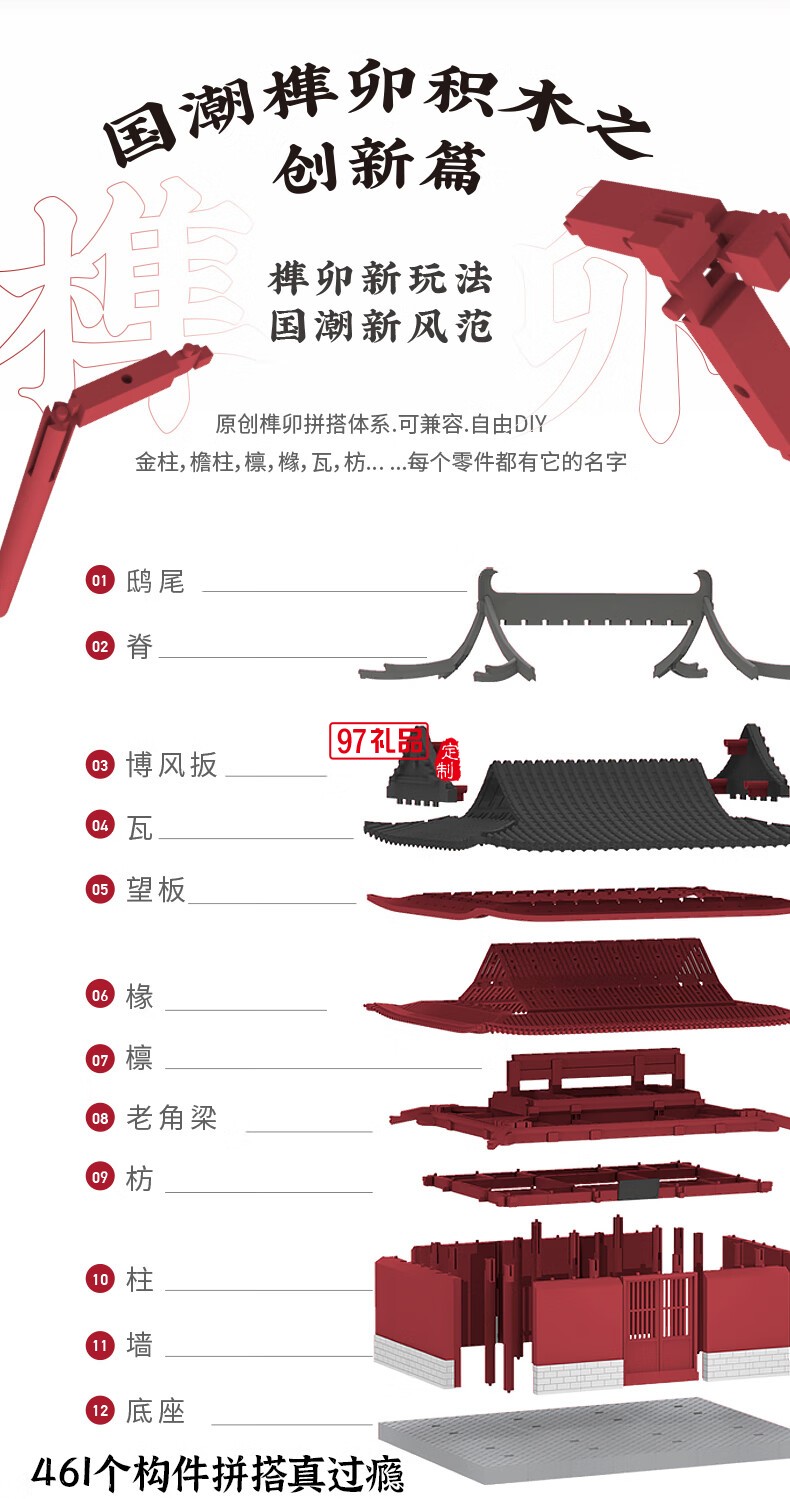 悟空廟通用體系榫卯積木玩具中國風(fēng)古建筑潮玩禮物拼裝